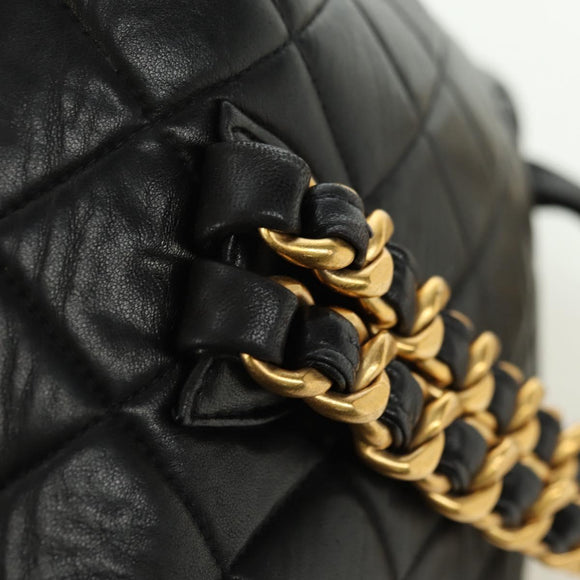 CHANEL Matelasse Chain Backpack Lamb Skin Gold Black CC Auth BA12682SAV
