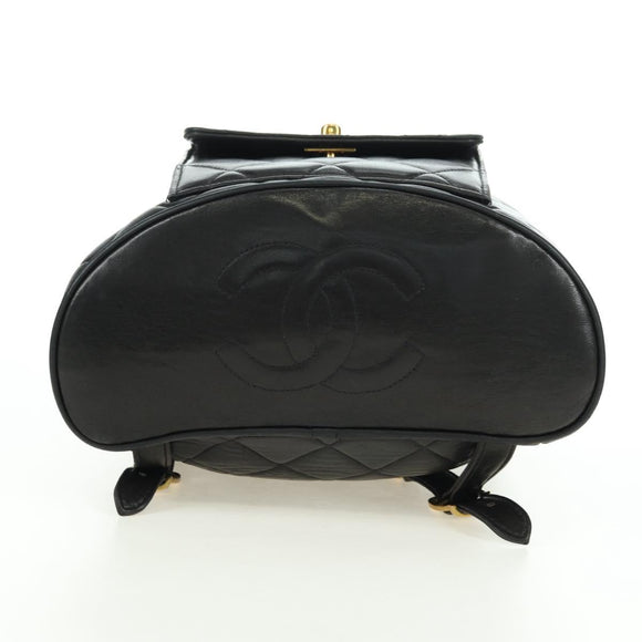 CHANEL Matelasse Chain Backpack Lamb Skin Gold Black CC Auth BA12682SAV