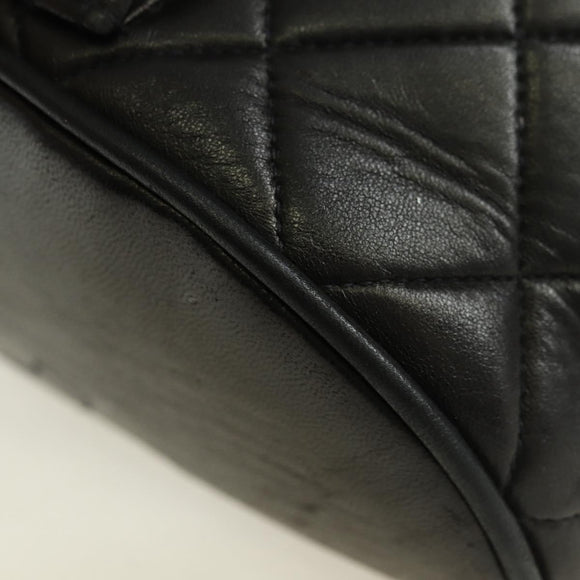 CHANEL Matelasse Chain Backpack Lamb Skin Gold Black CC Auth BA12682SAV