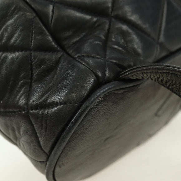 CHANEL Matelasse Chain Backpack Lamb Skin Gold Black CC Auth BA12682SAV