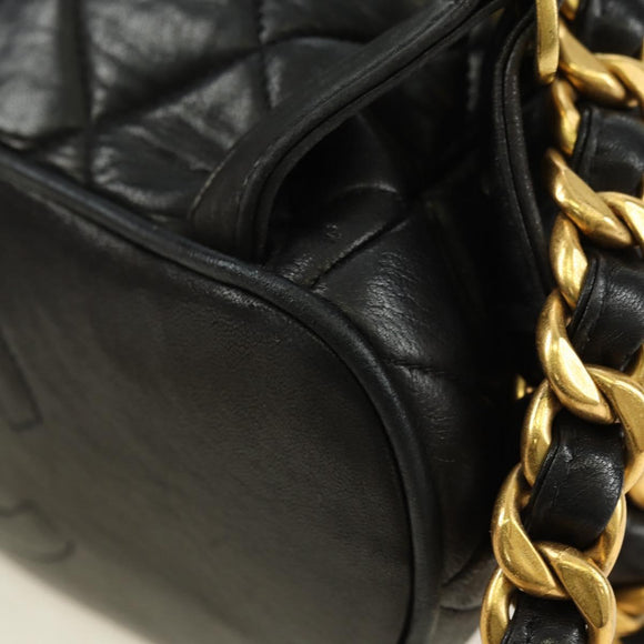 CHANEL Matelasse Chain Backpack Lamb Skin Gold Black CC Auth BA12682SAV