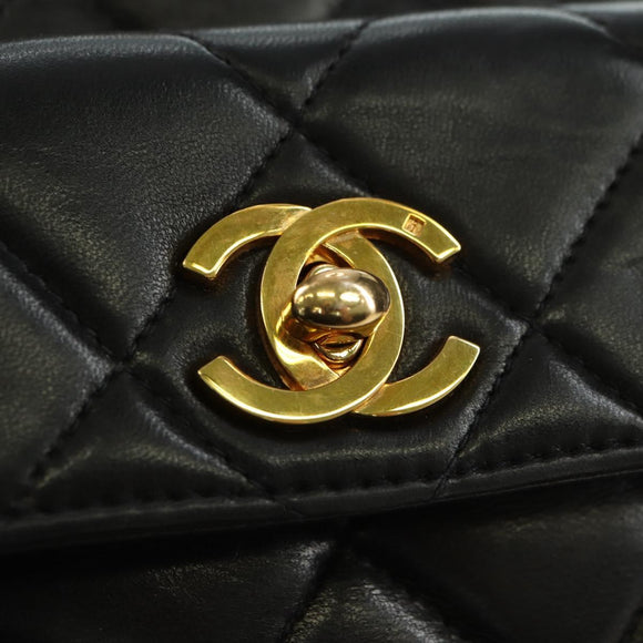 CHANEL Matelasse Chain Backpack Lamb Skin Gold Black CC Auth BA12682SAV
