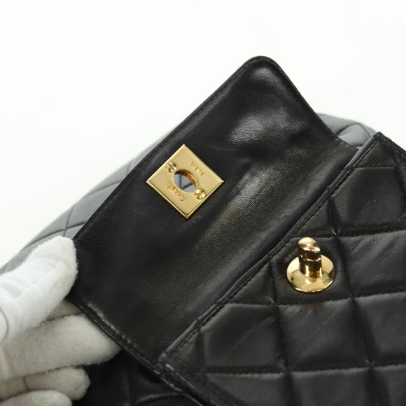 CHANEL Matelasse Chain Backpack Lamb Skin Gold Black CC Auth BA12682SAV