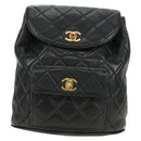 CHANEL Matelasse Chain Backpack Lamb Skin Gold Black CC Auth BA12682SAV-2