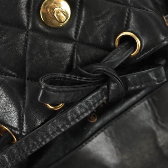 CHANEL Matelasse Chain Backpack Lamb Skin Gold Black CC Auth BA12682SAV
