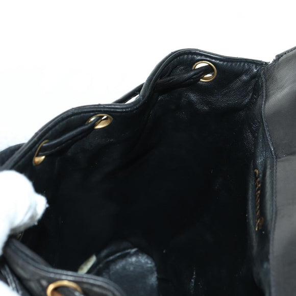 CHANEL Matelasse Chain Backpack Lamb Skin Gold Black CC Auth BA12682SAV