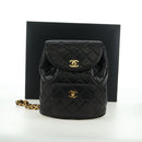 CHANEL Matelasse Chain Backpack Lamb Skin Gold Black CC Auth BA12682SAV-32