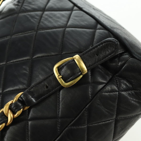 CHANEL Matelasse Chain Backpack Lamb Skin Gold Black CC Auth BA12682SAV