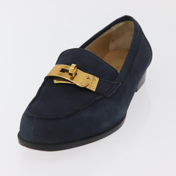 HERMES Kelly Loafers Suede 35 1/2 Navy Auth BA12685