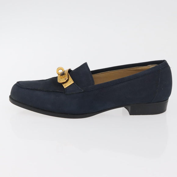 HERMES Kelly Loafers Suede 35 1/2 Navy Auth BA12685