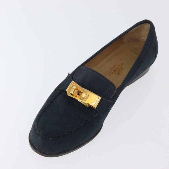 HERMES Kelly Loafers Suede 35 1/2 Navy Auth BA12685