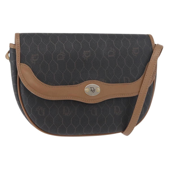 Christian Dior Honeycomb Canvas Shoulder Bag PVC Black Gold Auth BA12686