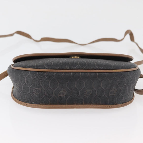Christian Dior Honeycomb Canvas Shoulder Bag PVC Black Gold Auth BA12686