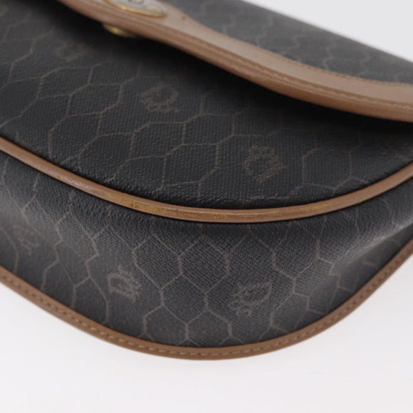Christian Dior Honeycomb Canvas Shoulder Bag PVC Black Gold Auth BA12686