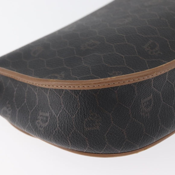 Christian Dior Honeycomb Canvas Shoulder Bag PVC Black Gold Auth BA12686