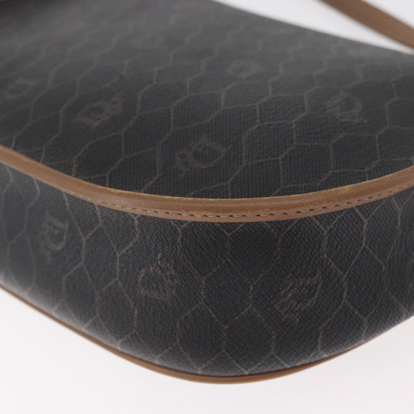 Christian Dior Honeycomb Canvas Shoulder Bag PVC Black Gold Auth BA12686
