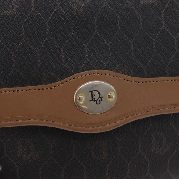 Christian Dior Honeycomb Canvas Shoulder Bag PVC Black Gold Auth BA12686