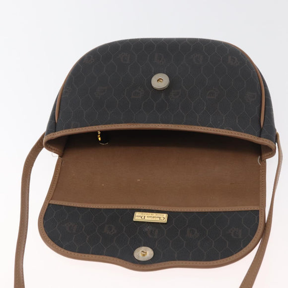 Christian Dior Honeycomb Canvas Shoulder Bag PVC Black Gold Auth BA12686