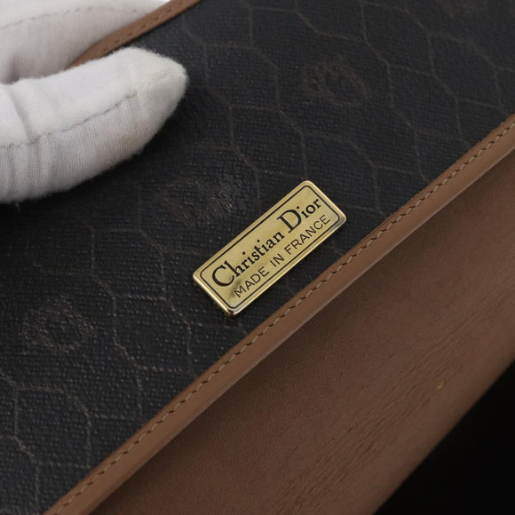 Christian Dior Honeycomb Canvas Shoulder Bag PVC Black Gold Auth BA12686