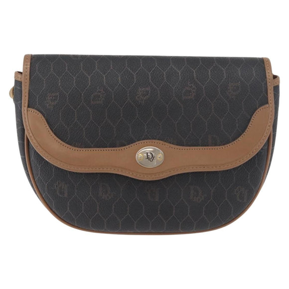 Christian Dior Honeycomb Canvas Shoulder Bag PVC Black Gold Auth BA12686