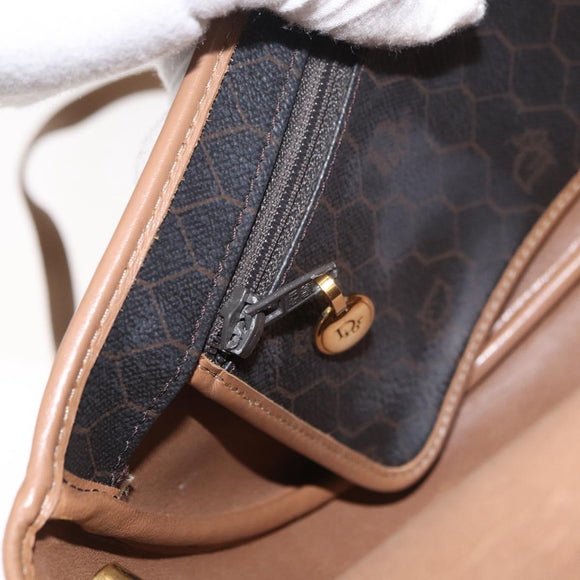Christian Dior Honeycomb Canvas Shoulder Bag PVC Black Gold Auth BA12686