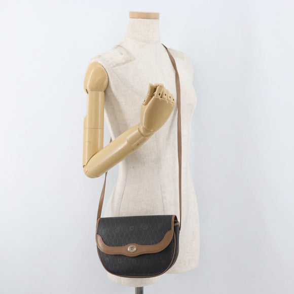 Christian Dior Honeycomb Canvas Shoulder Bag PVC Black Gold Auth BA12686