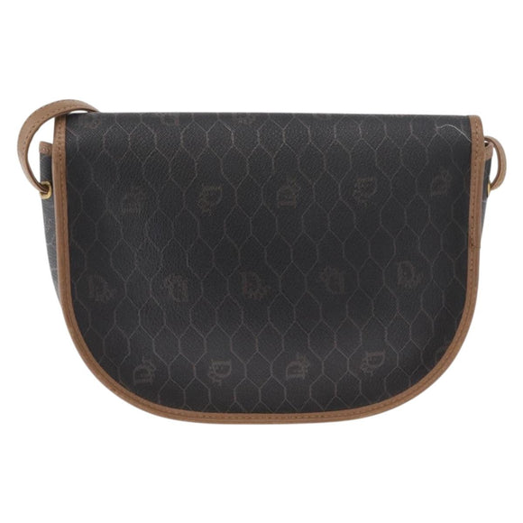 Christian Dior Honeycomb Canvas Shoulder Bag PVC Black Gold Auth BA12686
