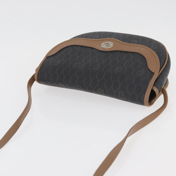 Christian Dior Honeycomb Canvas Shoulder Bag PVC Black Gold Auth BA12686