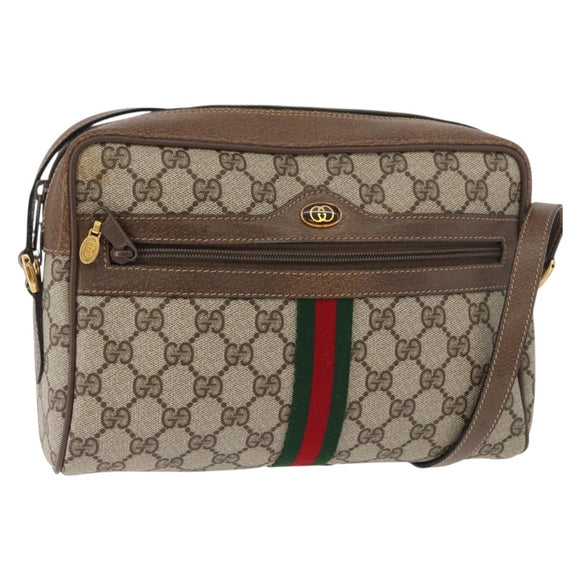 GUCCI GG Supreme Web Sherry Line Bag PVC Beige Gold 24 02 005 Auth BA12706