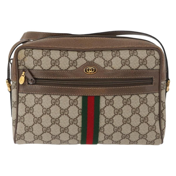 GUCCI GG Supreme Web Sherry Line Bag PVC Beige Gold 24 02 005 Auth BA12706