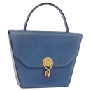 CELINE Medallion Hand Bag Leather Blue Gold Auth BA12709A-1