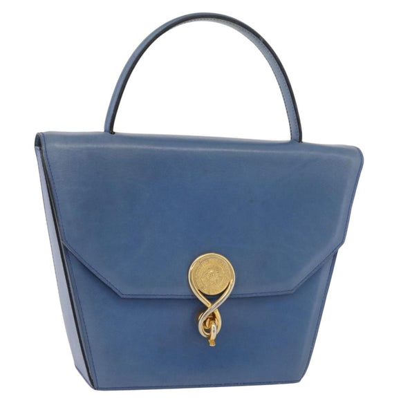 CELINE Medallion Hand Bag Leather Blue Gold Auth BA12709A