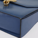 CELINE Medallion Hand Bag Leather Blue Gold Auth BA12709A-14
