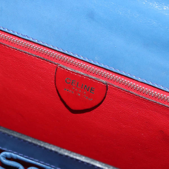 CELINE Medallion Hand Bag Leather Blue Gold Auth BA12709A