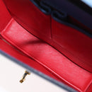 CELINE Medallion Hand Bag Leather Blue Gold Auth BA12709A-11