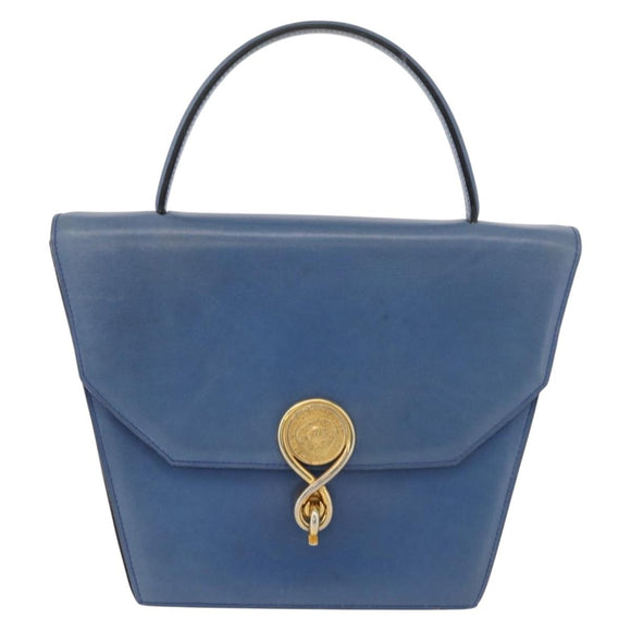CELINE Medallion Hand Bag Leather Blue Gold Auth BA12709A