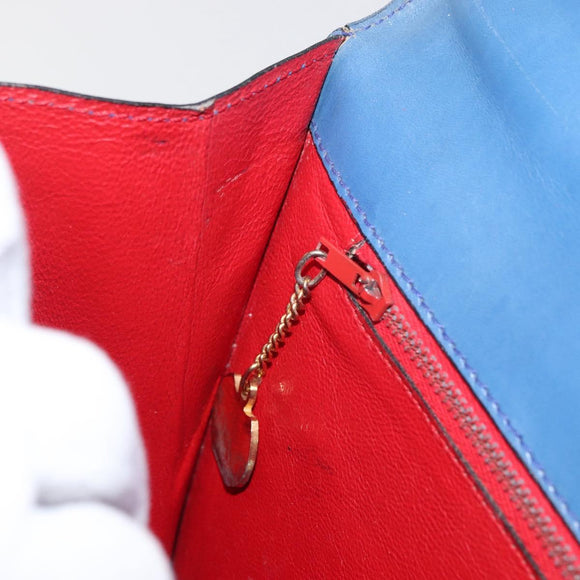 CELINE Medallion Hand Bag Leather Blue Gold Auth BA12709A