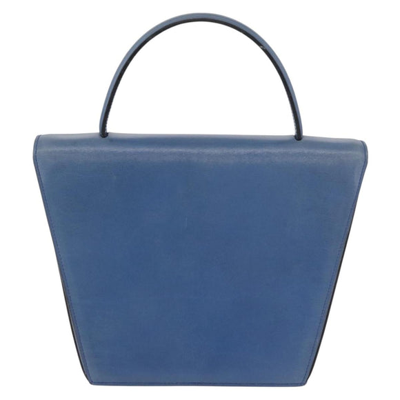 CELINE Medallion Hand Bag Leather Blue Gold Auth BA12709A