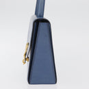CELINE Medallion Hand Bag Leather Blue Gold Auth BA12709A-3