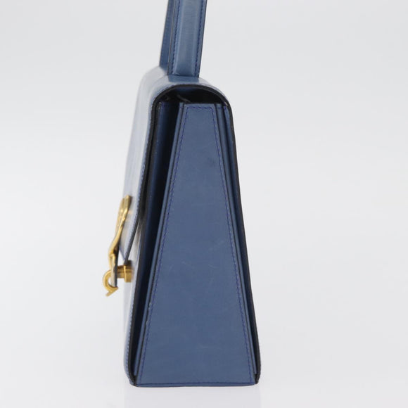 CELINE Medallion Hand Bag Leather Blue Gold Auth BA12709A