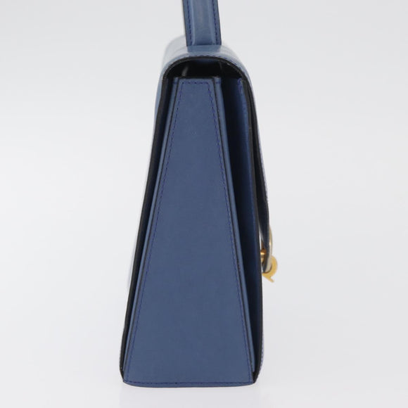 CELINE Medallion Hand Bag Leather Blue Gold Auth BA12709A