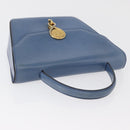 CELINE Medallion Hand Bag Leather Blue Gold Auth BA12709A-6