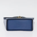 CELINE Medallion Hand Bag Leather Blue Gold Auth BA12709A-5