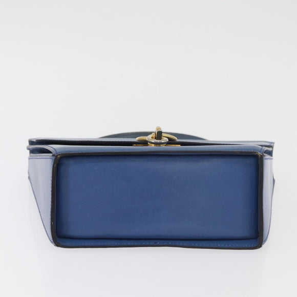 CELINE Medallion Hand Bag Leather Blue Gold Auth BA12709A