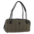 CHANEL Choco Bar Chain Tote Bag Knitted Fabrics Gray CC Auth BA12712-1