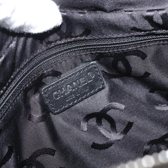 CHANEL Choco Bar Chain Tote Bag Knitted Fabrics Gray CC Auth BA12712