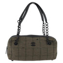 CHANEL Choco Bar Chain Tote Bag Knitted Fabrics Gray CC Auth BA12712-13