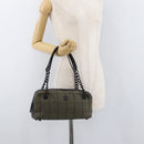 CHANEL Choco Bar Chain Tote Bag Knitted Fabrics Gray CC Auth BA12712-24