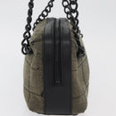 CHANEL Choco Bar Chain Tote Bag Knitted Fabrics Gray CC Auth BA12712-4