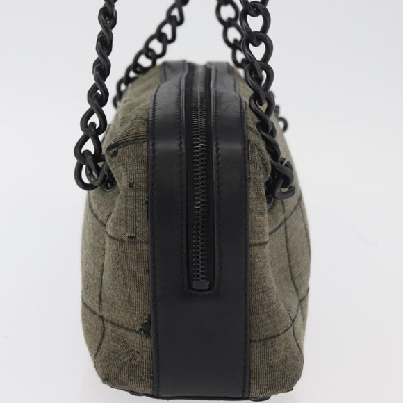 CHANEL Choco Bar Chain Tote Bag Knitted Fabrics Gray CC Auth BA12712